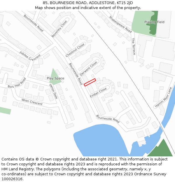 85, BOURNESIDE ROAD, ADDLESTONE, KT15 2JD: Location map and indicative extent of plot