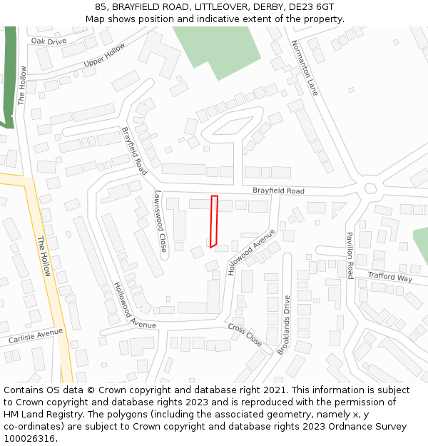 85, BRAYFIELD ROAD, LITTLEOVER, DERBY, DE23 6GT: Location map and indicative extent of plot