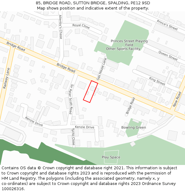 85, BRIDGE ROAD, SUTTON BRIDGE, SPALDING, PE12 9SD: Location map and indicative extent of plot