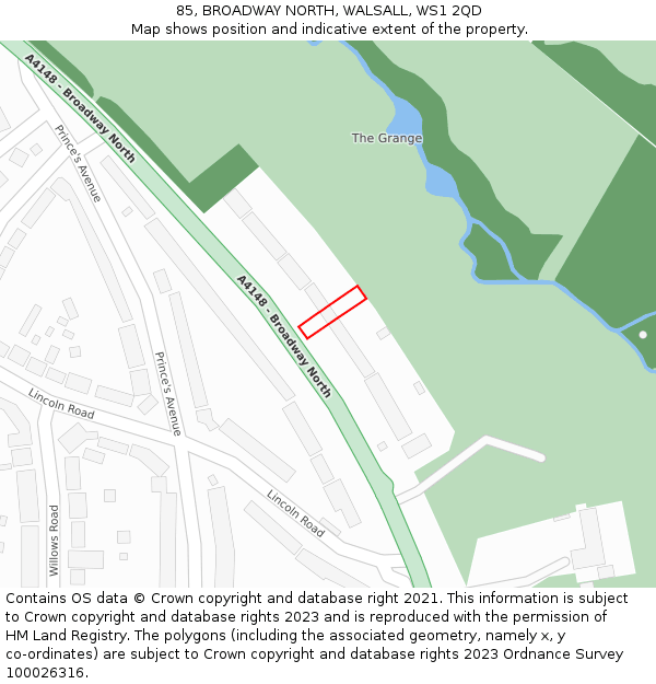 85, BROADWAY NORTH, WALSALL, WS1 2QD: Location map and indicative extent of plot
