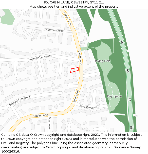 85, CABIN LANE, OSWESTRY, SY11 2LL: Location map and indicative extent of plot