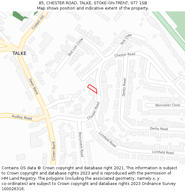 85, CHESTER ROAD, TALKE, STOKE-ON-TRENT, ST7 1SB: Location map and indicative extent of plot