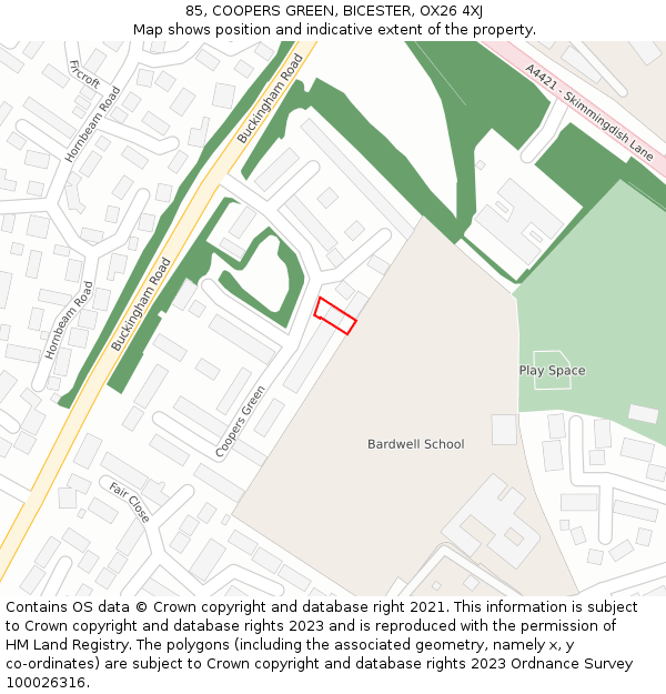 85, COOPERS GREEN, BICESTER, OX26 4XJ: Location map and indicative extent of plot