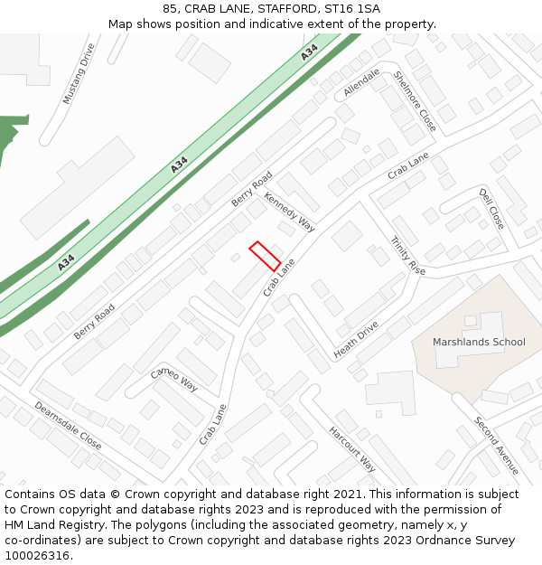 85, CRAB LANE, STAFFORD, ST16 1SA: Location map and indicative extent of plot