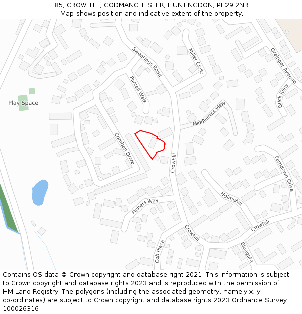 85, CROWHILL, GODMANCHESTER, HUNTINGDON, PE29 2NR: Location map and indicative extent of plot