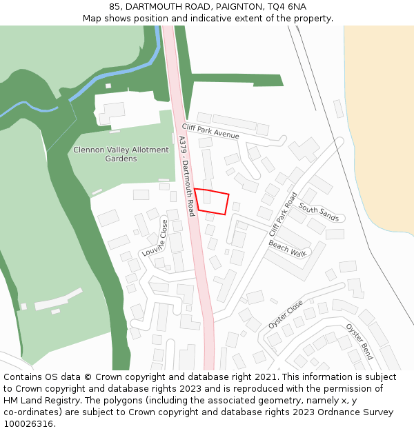 85, DARTMOUTH ROAD, PAIGNTON, TQ4 6NA: Location map and indicative extent of plot