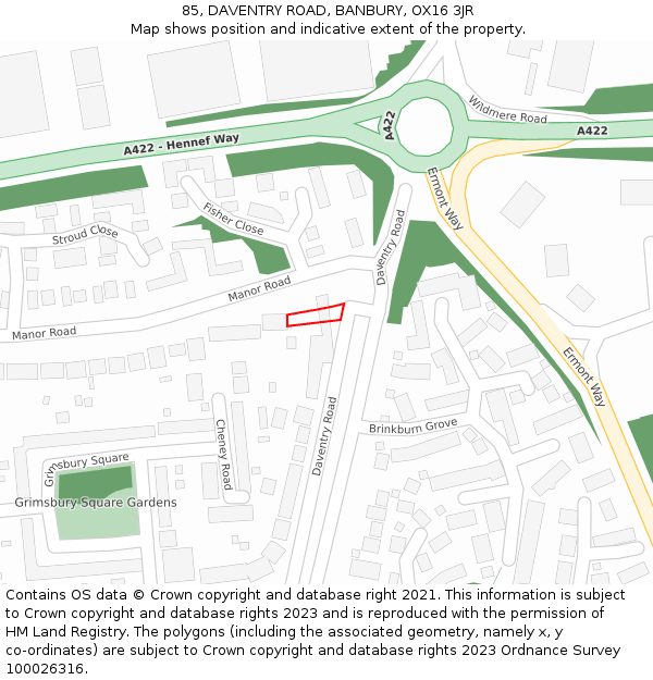 85, DAVENTRY ROAD, BANBURY, OX16 3JR: Location map and indicative extent of plot
