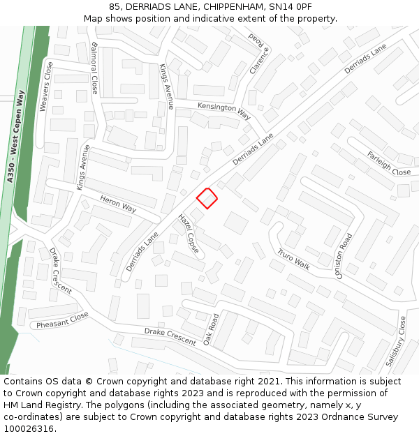 85, DERRIADS LANE, CHIPPENHAM, SN14 0PF: Location map and indicative extent of plot