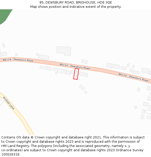 85, DEWSBURY ROAD, BRIGHOUSE, HD6 3QE: Location map and indicative extent of plot