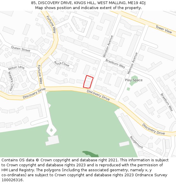 85, DISCOVERY DRIVE, KINGS HILL, WEST MALLING, ME19 4DJ: Location map and indicative extent of plot