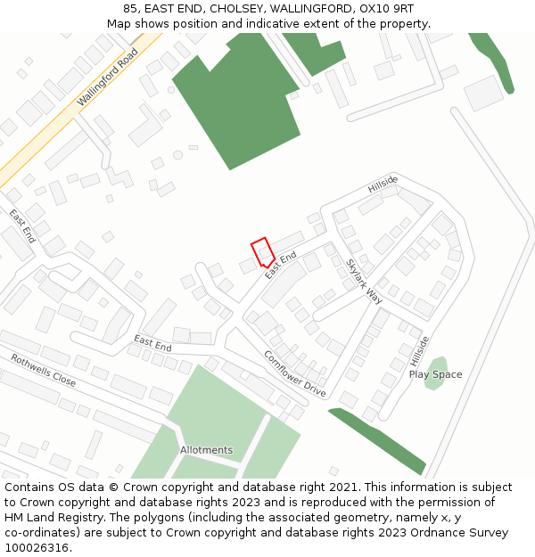 85, EAST END, CHOLSEY, WALLINGFORD, OX10 9RT: Location map and indicative extent of plot