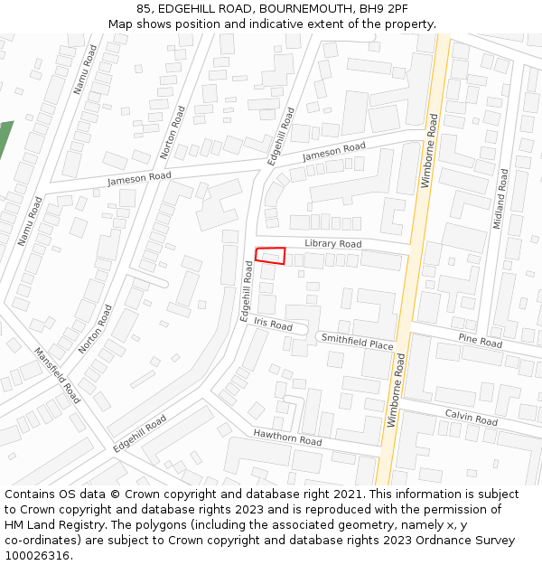 85, EDGEHILL ROAD, BOURNEMOUTH, BH9 2PF: Location map and indicative extent of plot