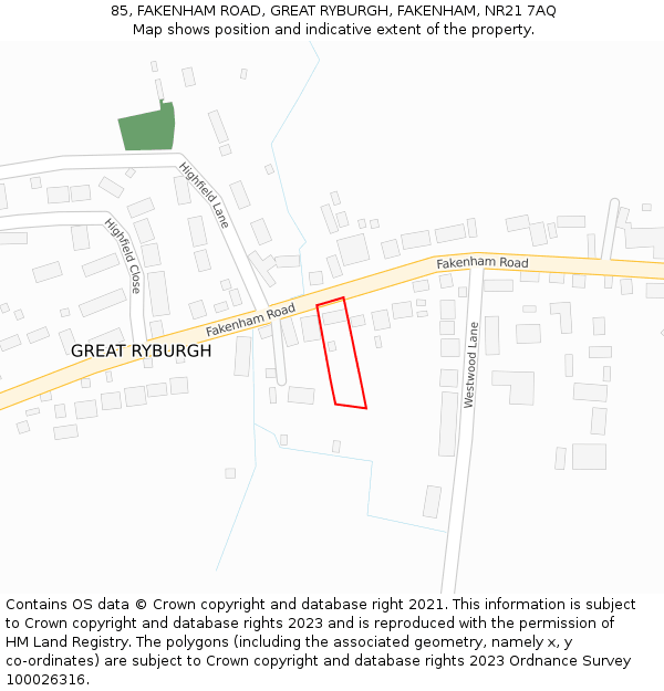 85, FAKENHAM ROAD, GREAT RYBURGH, FAKENHAM, NR21 7AQ: Location map and indicative extent of plot