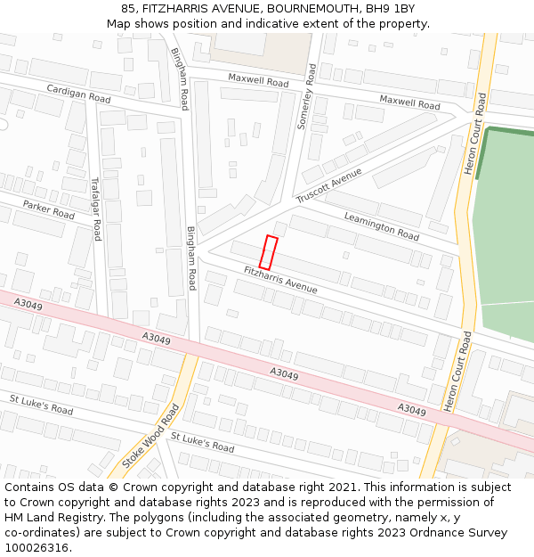 85, FITZHARRIS AVENUE, BOURNEMOUTH, BH9 1BY: Location map and indicative extent of plot