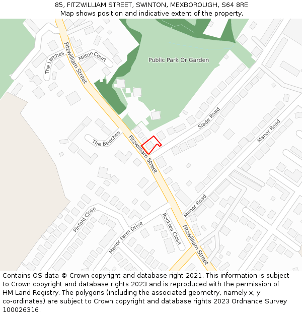 85, FITZWILLIAM STREET, SWINTON, MEXBOROUGH, S64 8RE: Location map and indicative extent of plot