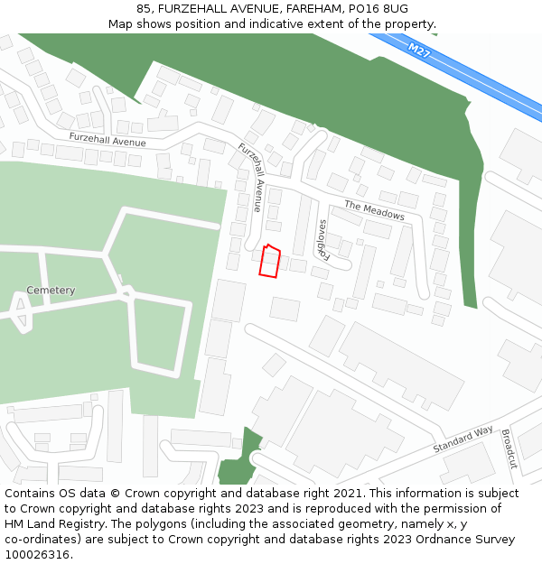 85, FURZEHALL AVENUE, FAREHAM, PO16 8UG: Location map and indicative extent of plot