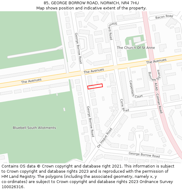 85, GEORGE BORROW ROAD, NORWICH, NR4 7HU: Location map and indicative extent of plot