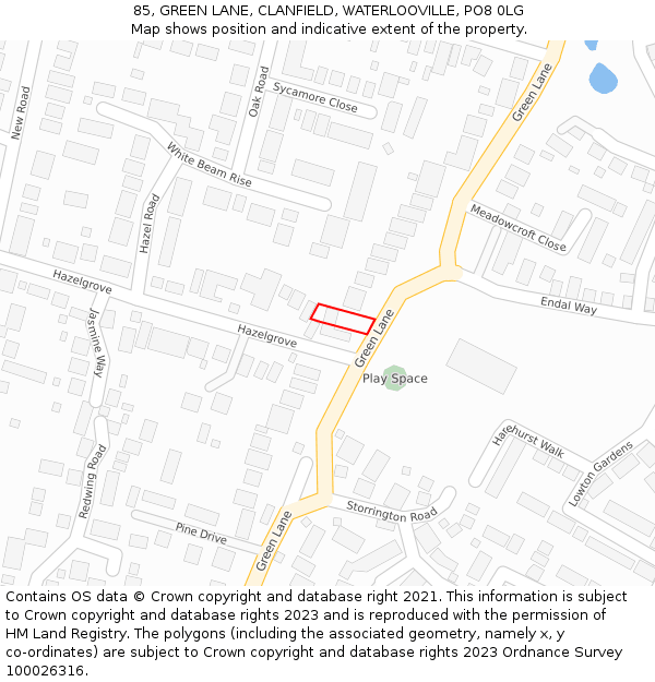 85, GREEN LANE, CLANFIELD, WATERLOOVILLE, PO8 0LG: Location map and indicative extent of plot