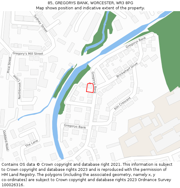 85, GREGORYS BANK, WORCESTER, WR3 8PG: Location map and indicative extent of plot