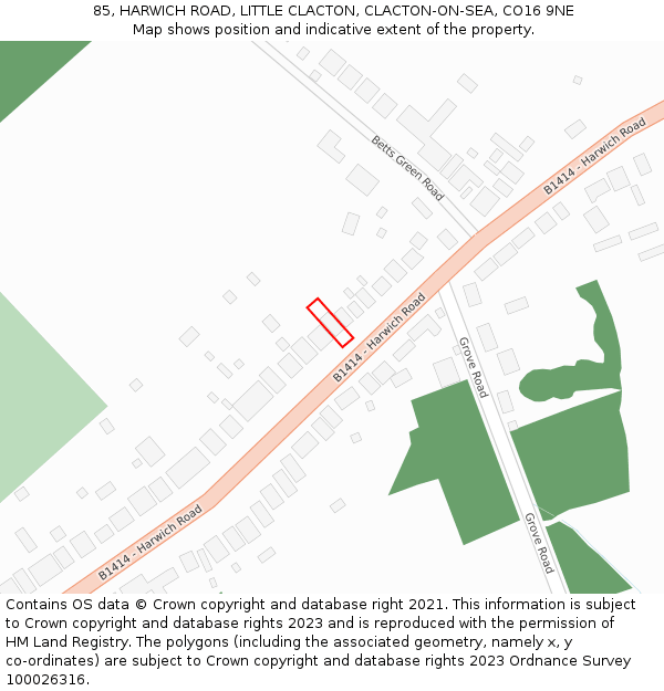 85, HARWICH ROAD, LITTLE CLACTON, CLACTON-ON-SEA, CO16 9NE: Location map and indicative extent of plot