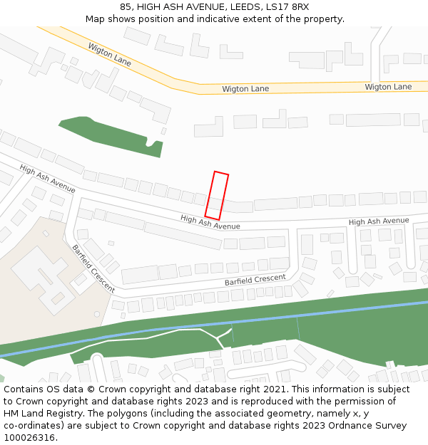 85, HIGH ASH AVENUE, LEEDS, LS17 8RX: Location map and indicative extent of plot