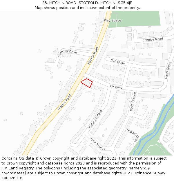 85, HITCHIN ROAD, STOTFOLD, HITCHIN, SG5 4JE: Location map and indicative extent of plot
