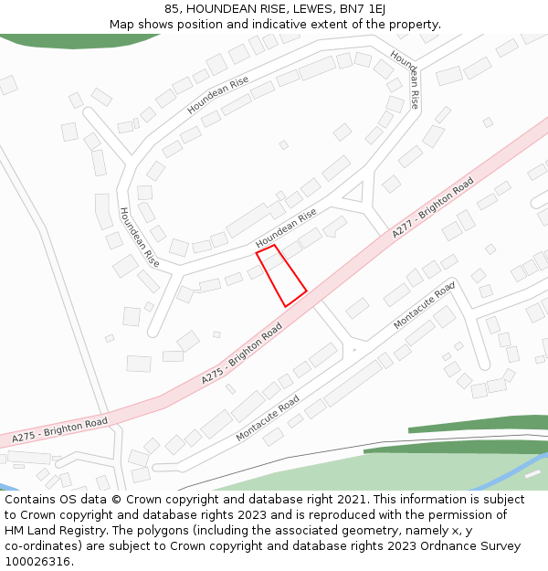 85, HOUNDEAN RISE, LEWES, BN7 1EJ: Location map and indicative extent of plot