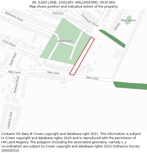 85, ILGES LANE, CHOLSEY, WALLINGFORD, OX10 9PA: Location map and indicative extent of plot