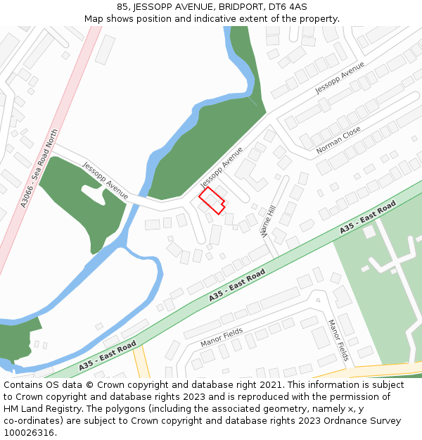 85, JESSOPP AVENUE, BRIDPORT, DT6 4AS: Location map and indicative extent of plot
