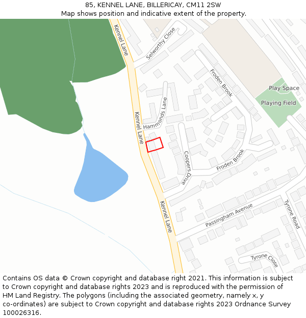 85, KENNEL LANE, BILLERICAY, CM11 2SW: Location map and indicative extent of plot