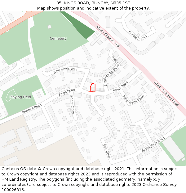 85, KINGS ROAD, BUNGAY, NR35 1SB: Location map and indicative extent of plot