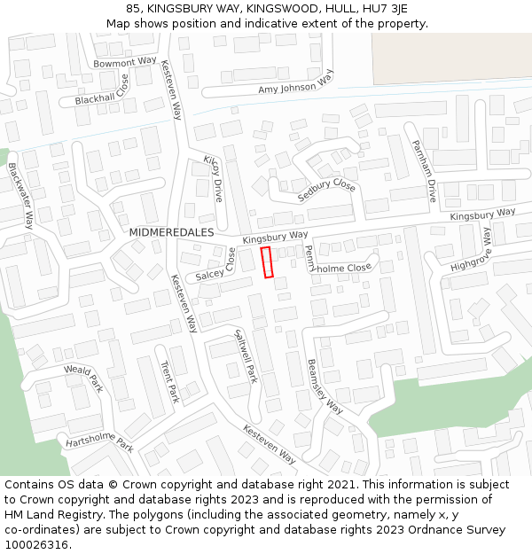 85, KINGSBURY WAY, KINGSWOOD, HULL, HU7 3JE: Location map and indicative extent of plot