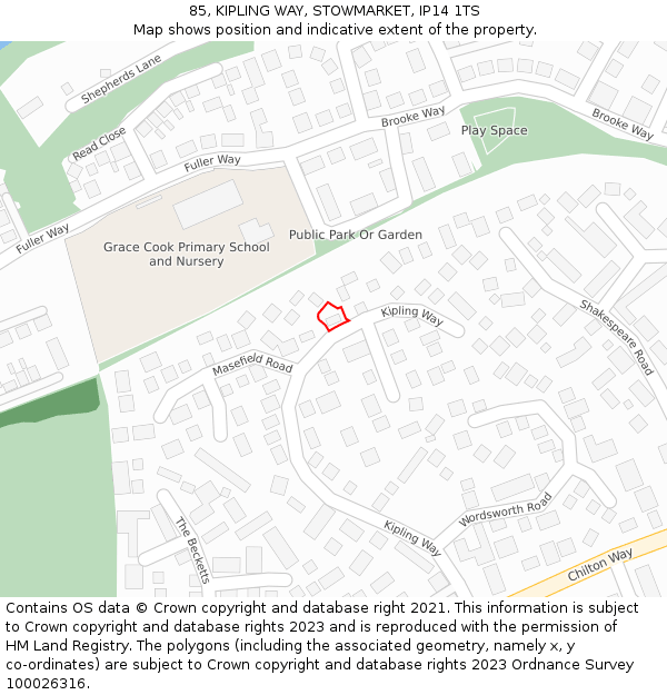 85, KIPLING WAY, STOWMARKET, IP14 1TS: Location map and indicative extent of plot