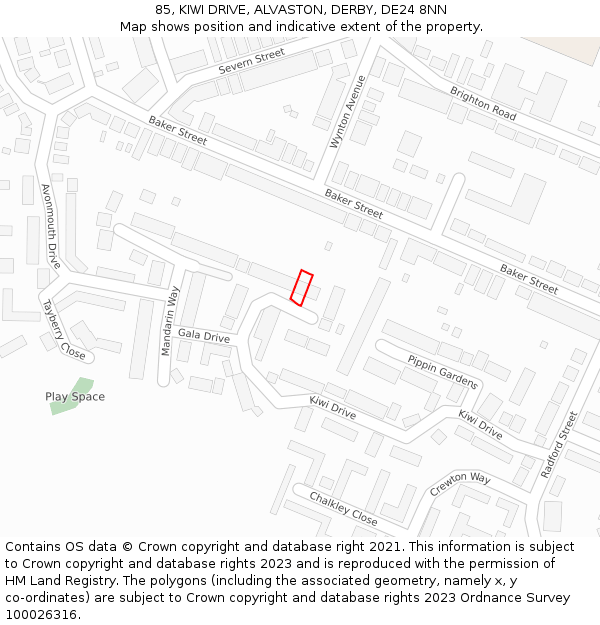 85, KIWI DRIVE, ALVASTON, DERBY, DE24 8NN: Location map and indicative extent of plot