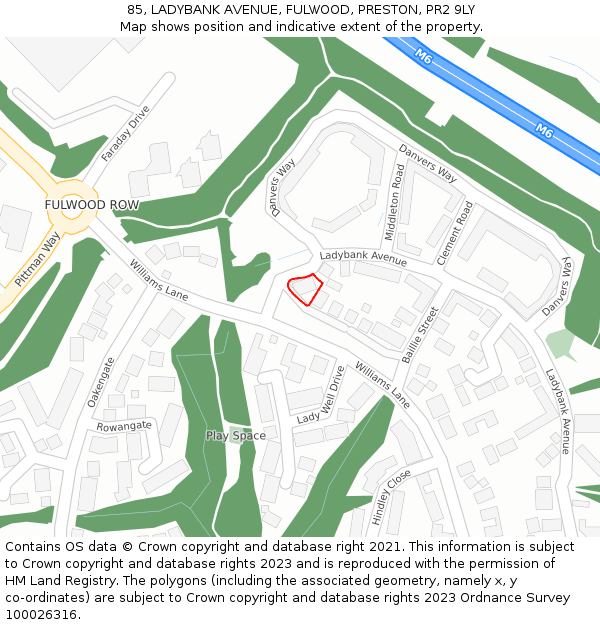 85, LADYBANK AVENUE, FULWOOD, PRESTON, PR2 9LY: Location map and indicative extent of plot