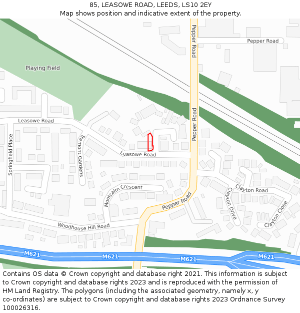 85, LEASOWE ROAD, LEEDS, LS10 2EY: Location map and indicative extent of plot