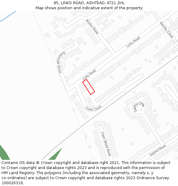 85, LINKS ROAD, ASHTEAD, KT21 2HL: Location map and indicative extent of plot