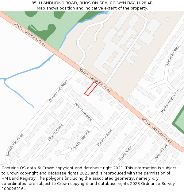 85, LLANDUDNO ROAD, RHOS ON SEA, COLWYN BAY, LL28 4PJ: Location map and indicative extent of plot
