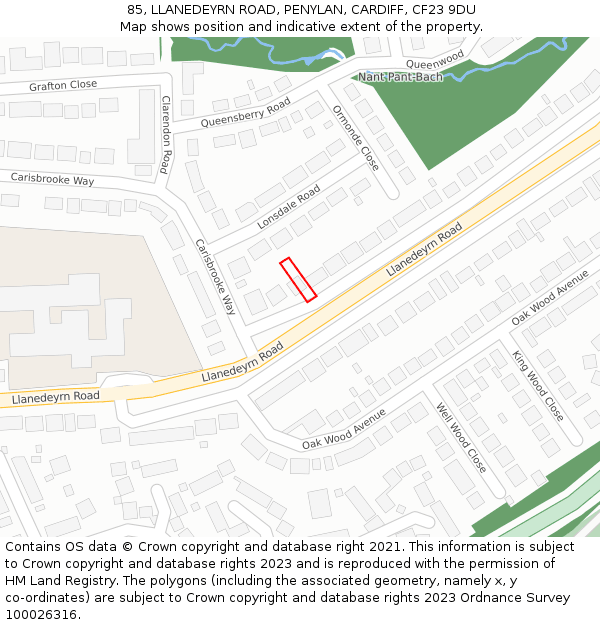 85, LLANEDEYRN ROAD, PENYLAN, CARDIFF, CF23 9DU: Location map and indicative extent of plot