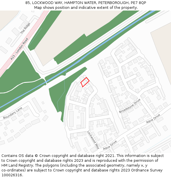 85, LOCKWOOD WAY, HAMPTON WATER, PETERBOROUGH, PE7 8QP: Location map and indicative extent of plot
