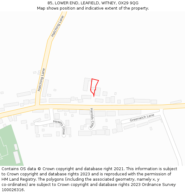85, LOWER END, LEAFIELD, WITNEY, OX29 9QG: Location map and indicative extent of plot