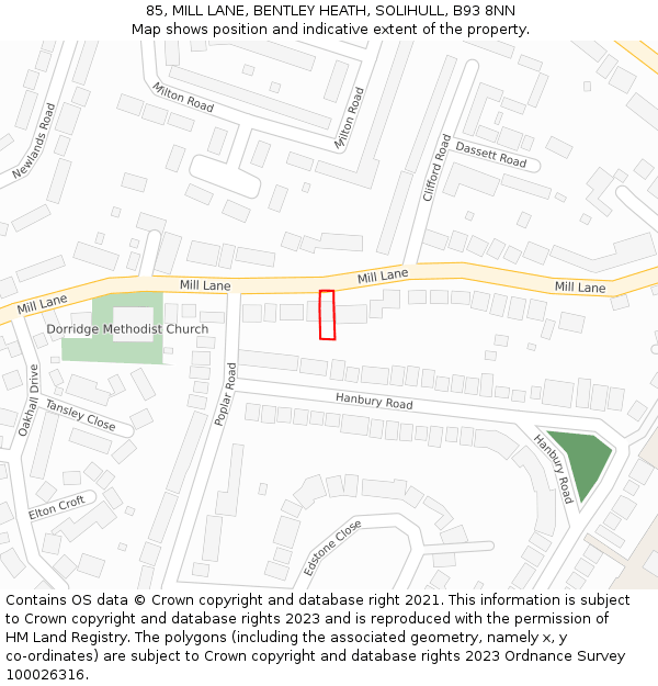 85, MILL LANE, BENTLEY HEATH, SOLIHULL, B93 8NN: Location map and indicative extent of plot
