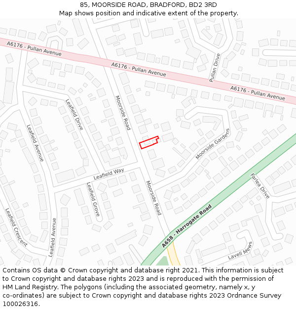 85, MOORSIDE ROAD, BRADFORD, BD2 3RD: Location map and indicative extent of plot