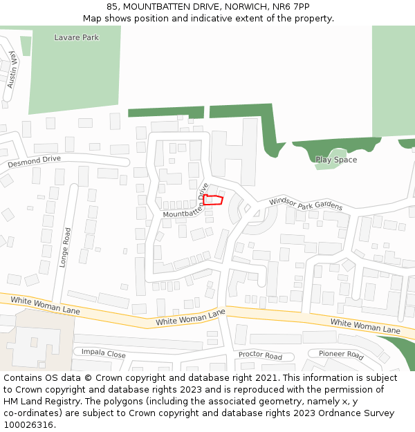 85, MOUNTBATTEN DRIVE, NORWICH, NR6 7PP: Location map and indicative extent of plot