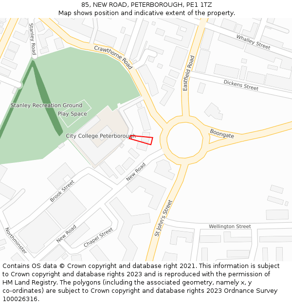 85, NEW ROAD, PETERBOROUGH, PE1 1TZ: Location map and indicative extent of plot