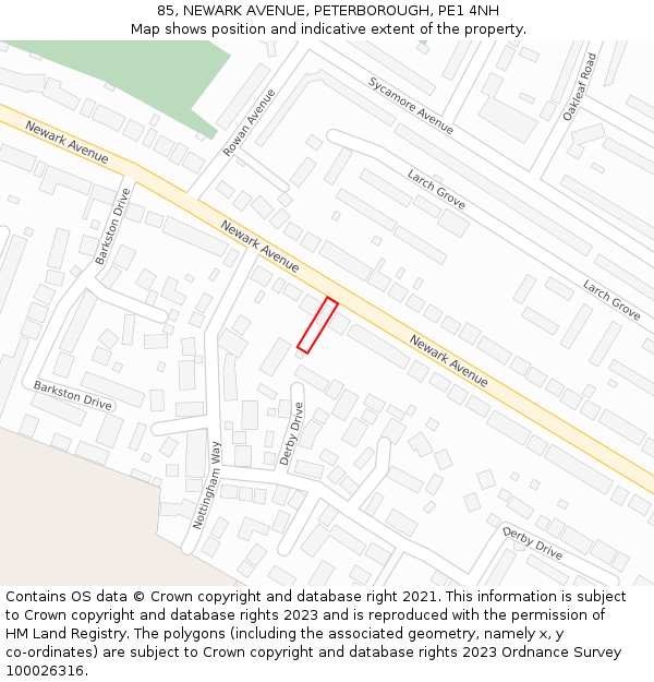 85, NEWARK AVENUE, PETERBOROUGH, PE1 4NH: Location map and indicative extent of plot