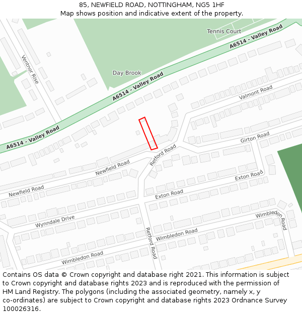85, NEWFIELD ROAD, NOTTINGHAM, NG5 1HF: Location map and indicative extent of plot