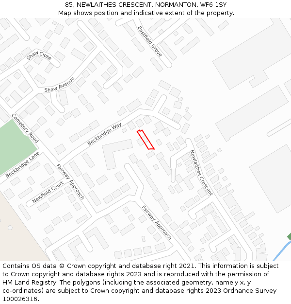 85, NEWLAITHES CRESCENT, NORMANTON, WF6 1SY: Location map and indicative extent of plot