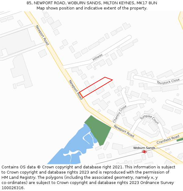 85, NEWPORT ROAD, WOBURN SANDS, MILTON KEYNES, MK17 8UN: Location map and indicative extent of plot