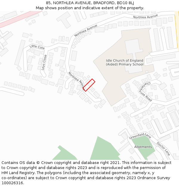 85, NORTHLEA AVENUE, BRADFORD, BD10 8LJ: Location map and indicative extent of plot